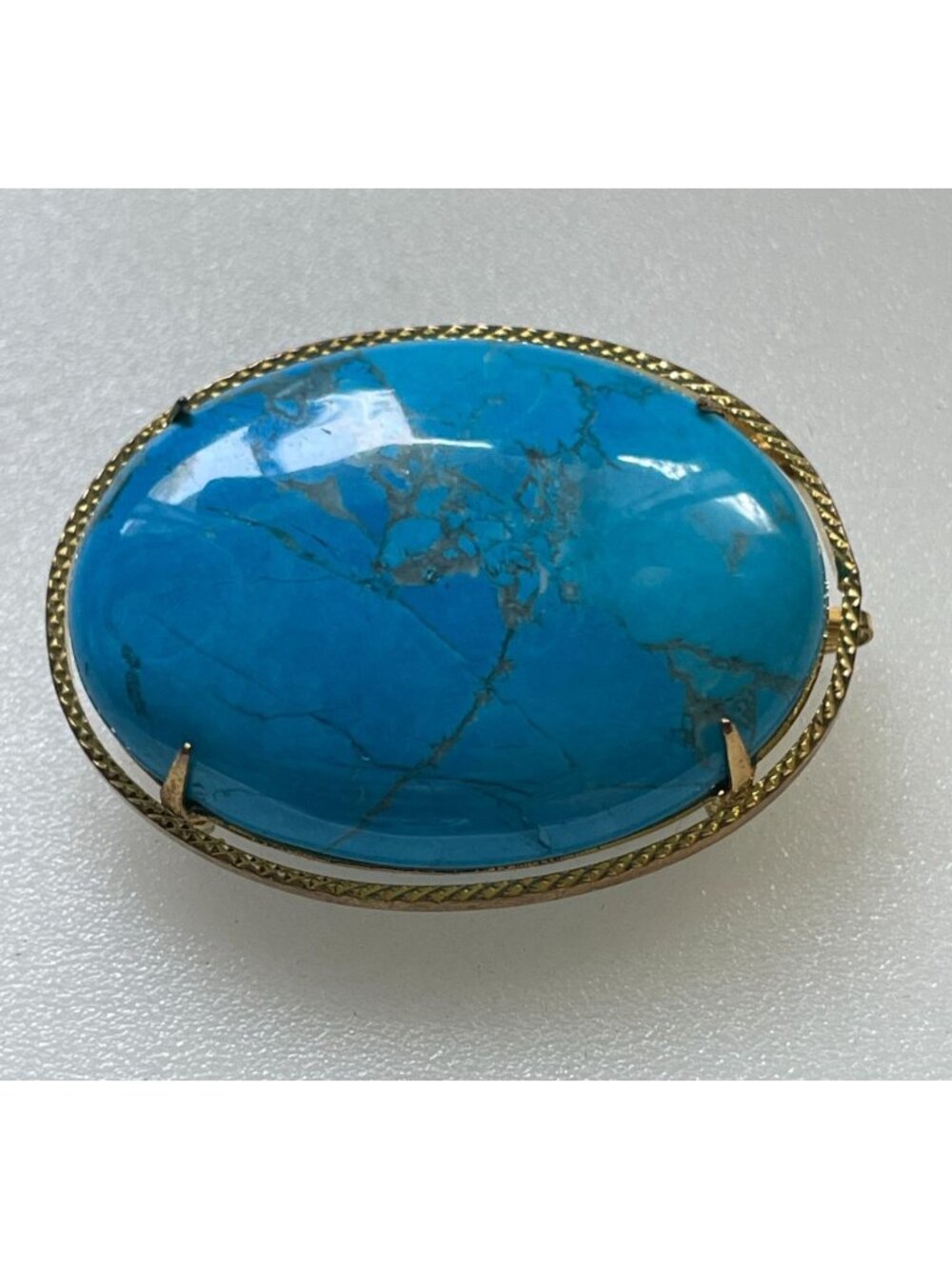 Vintage Extra Large Faux Turquoise Resin Gold Tone Statement Brooch Pendant